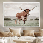 Texas Longhorn Wall Art | Framed Spotted Cattle Canvas
