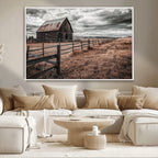 Rustic Barn Wall Art Canvas Print, Framed Moody Field Scene