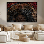 Dark Wood Ring Wall Art Canvas Print, Framed Abstract Tree Slice Print, Rustic Wood Grain Decor