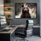 Brown Bear Wall Art Canvas Print, Framed Majestic Woodland Wildlife Cabin Art