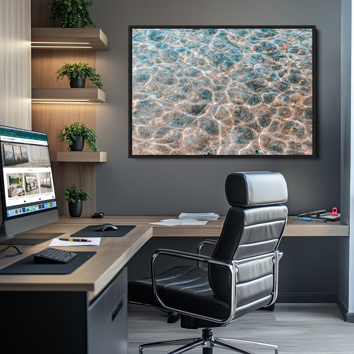 Clear Water Wall Art Canvas Print | Framed Sunlit Ocean Ripples