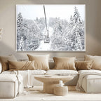 Snowy Ski Lift Wall Art | Framed Winter Mountain Canvas