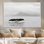 Whale Tail Wall Art | Framed Black White Ocean Canvas