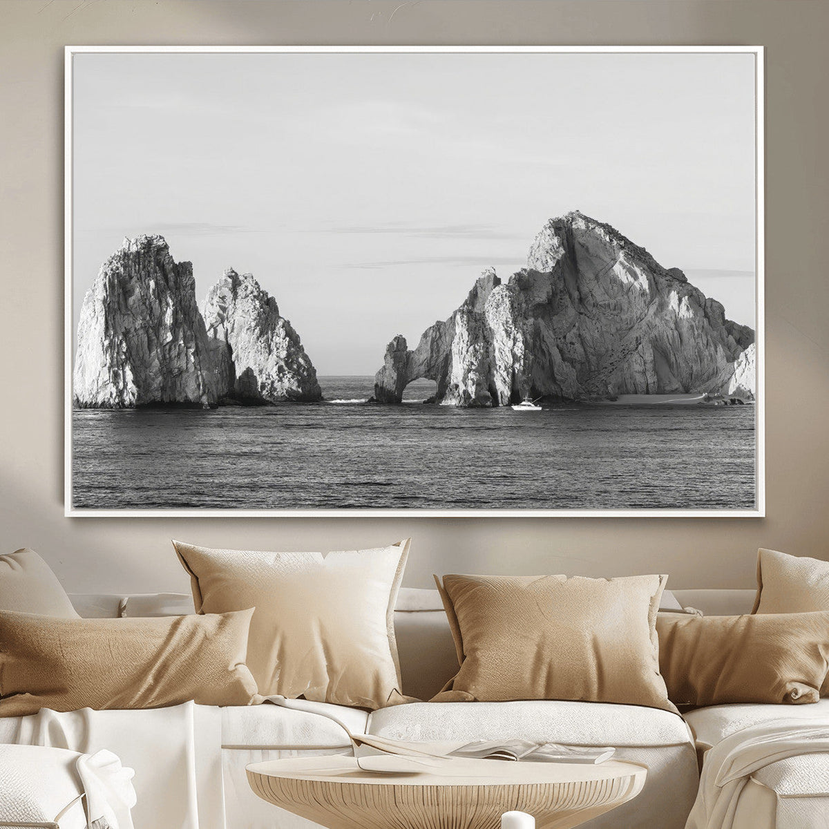 Coastal Wall Art | Framed Black White Ocean Canvas Artwork