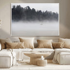 Surfer Fog Wall Art Canvas Print, Framed Foggy Beach and Coastal Surf Scene