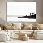 Surfer Cliffs Wall Art Canvas Print, Framed Black White Beach and Ocean Waves