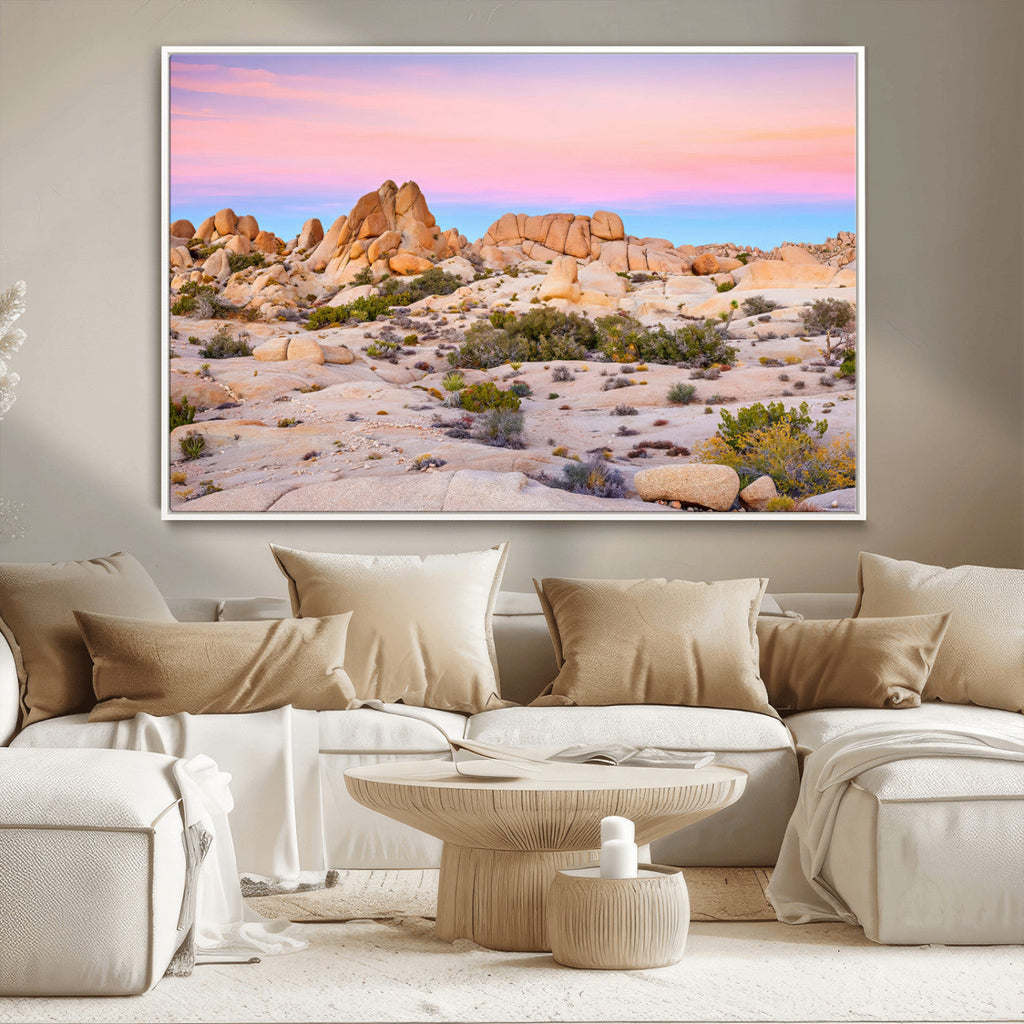 Vibrant Sunset Sky Wall Art Canvas Print, Framed Joshua Tree Desert Artwork