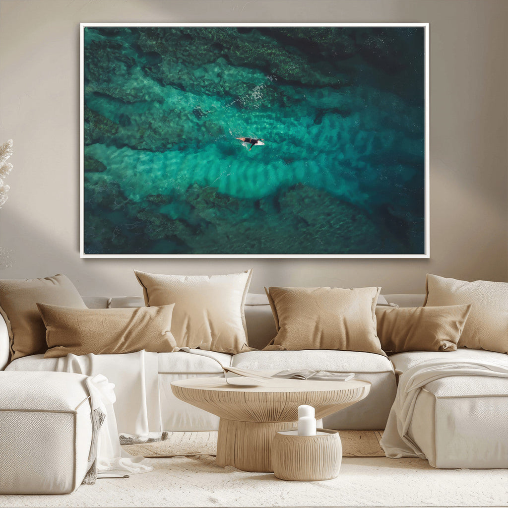 Ocean Surf Wall Art Canvas Print, Framed Vibrant Blue Waters Seascape Artwork