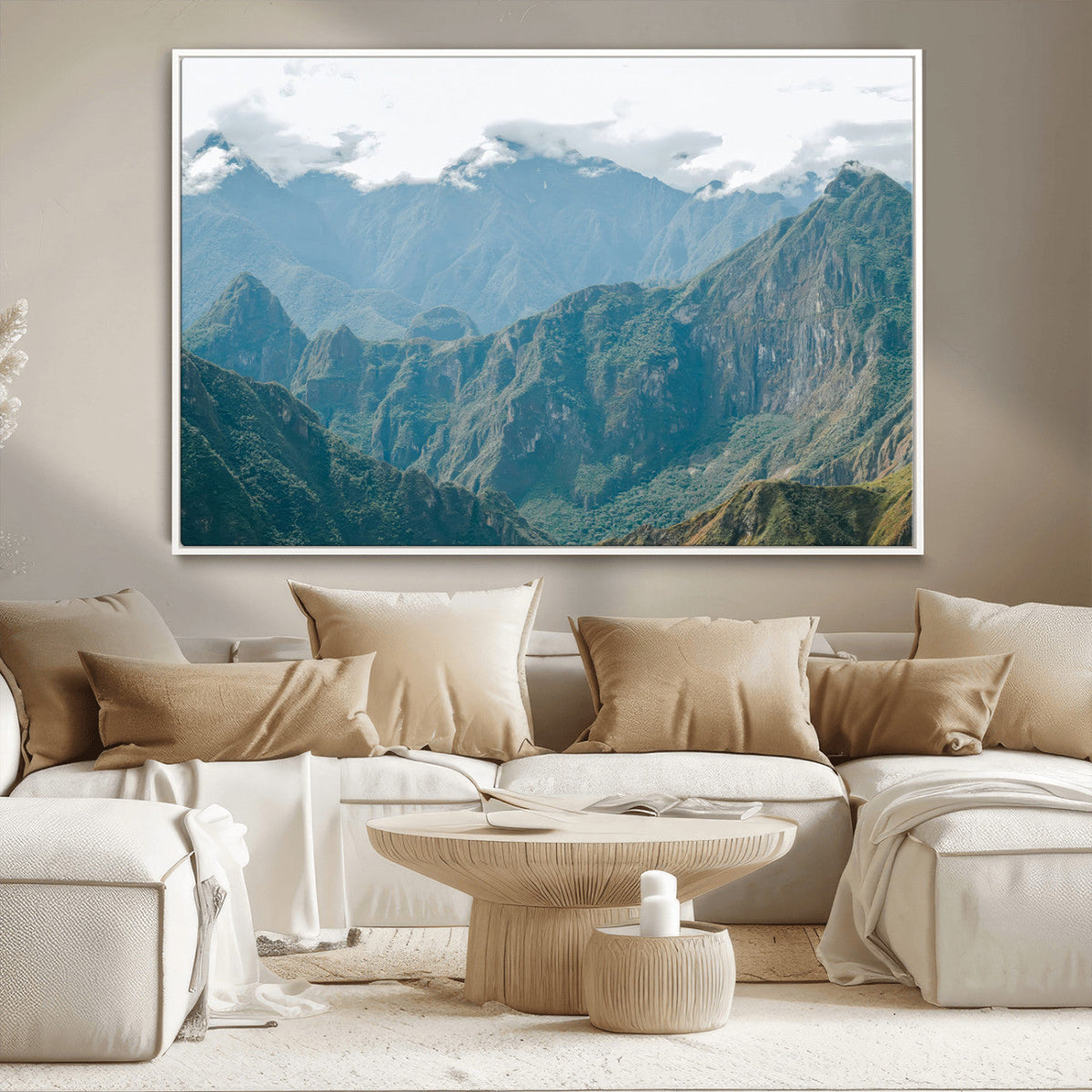 Misty Mountain Wall Art Canvas Print, Framed Cloudy Andean Art, Rugged Mountain Landscape