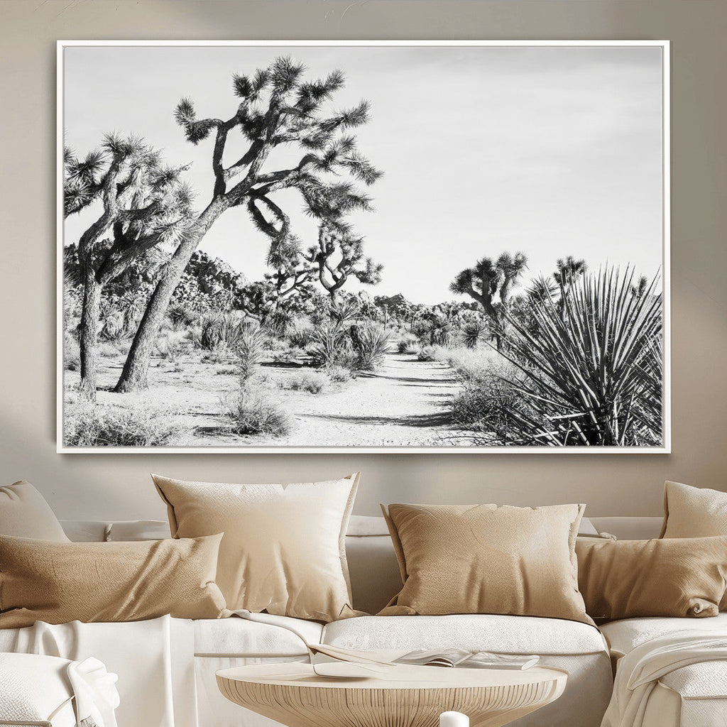 Joshua Tree Wall Art | Black & White Canvas Print, Nature Serenity Decor