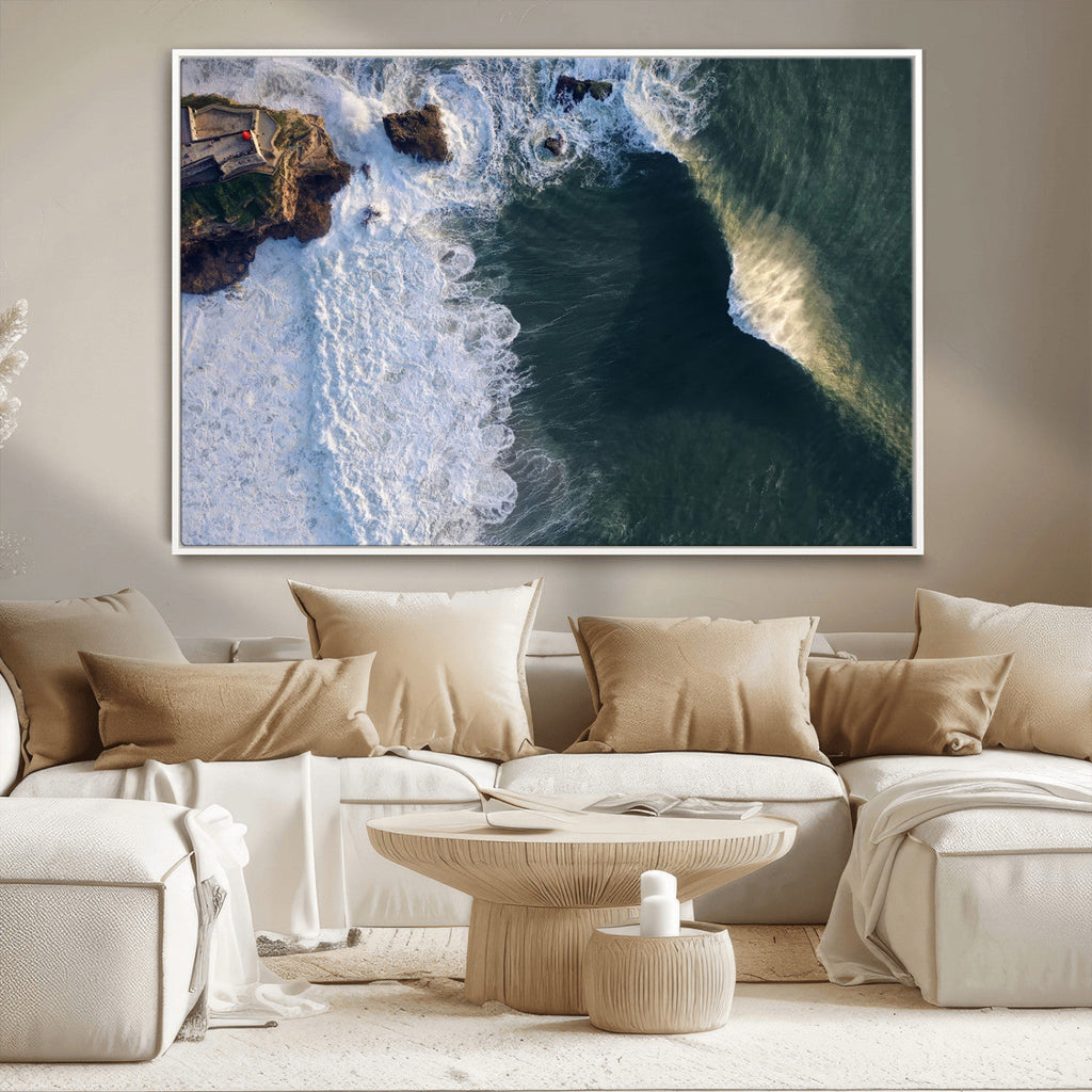 Ocean Wave Wall Art | Aerial Coastal View Canvas Artwork