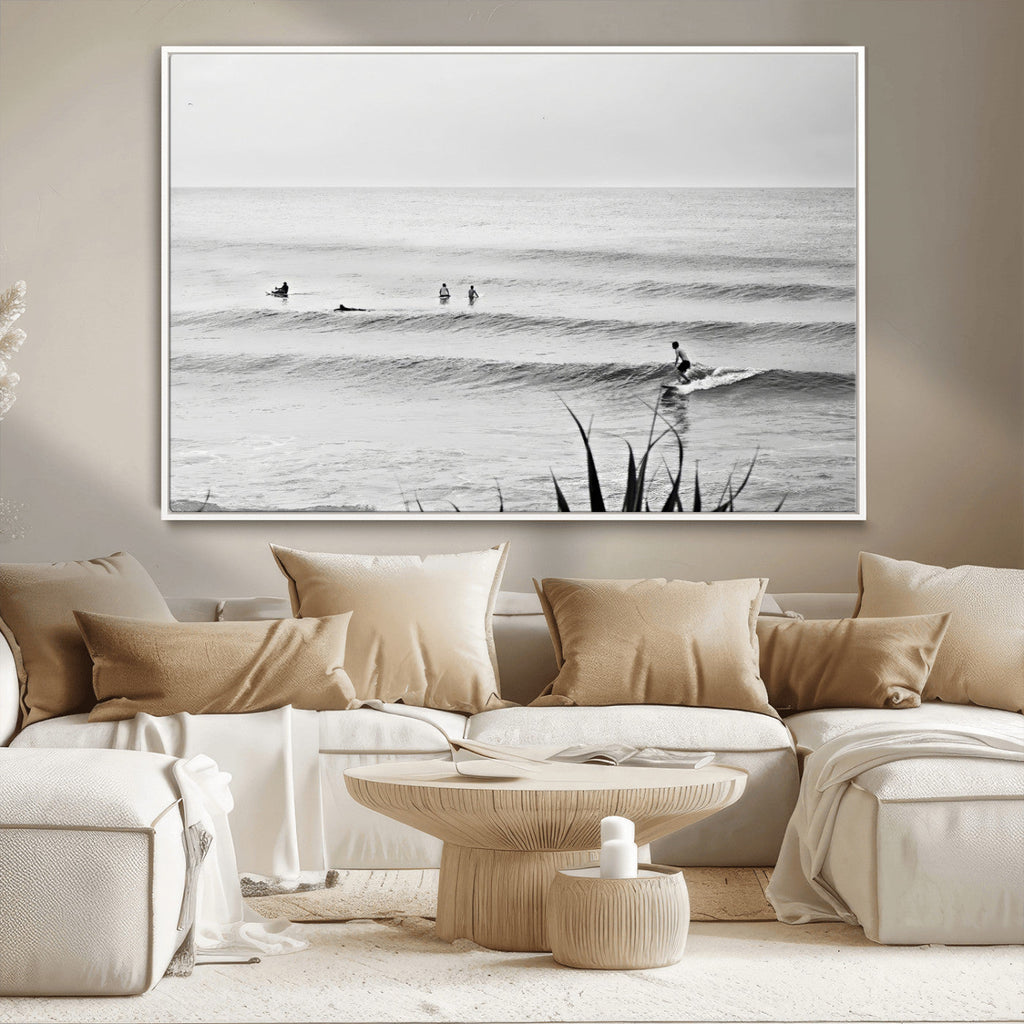 Surfer Silhouette Wall Art | Framed Calm Ocean Canvas
