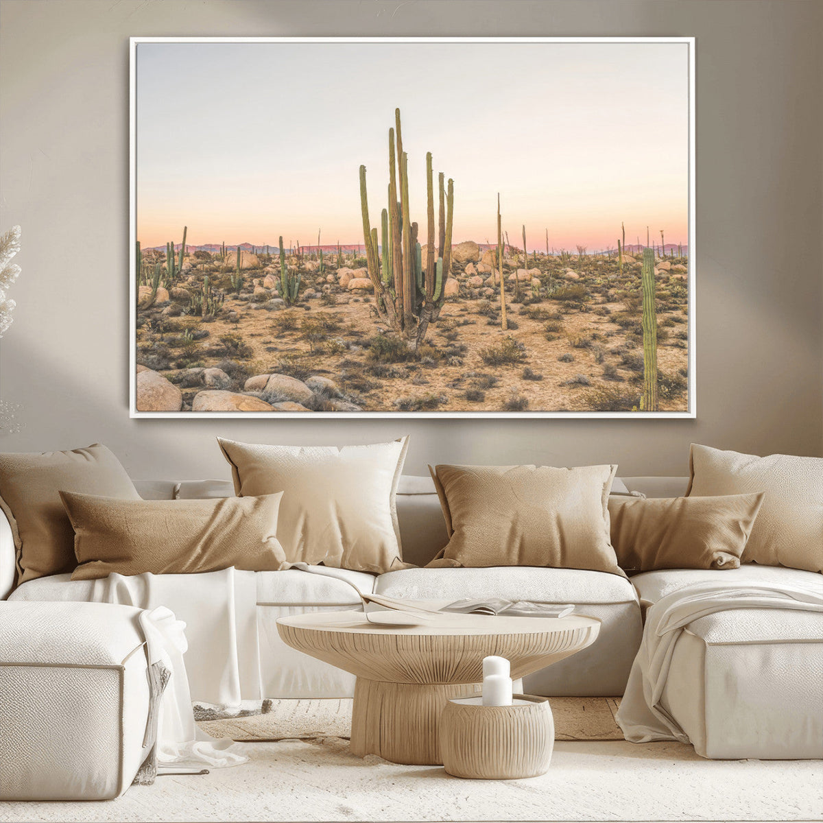 Desert Cactus Wall Art Canvas Print, Framed Baja Desert Art, Pastel Southwestern Decor