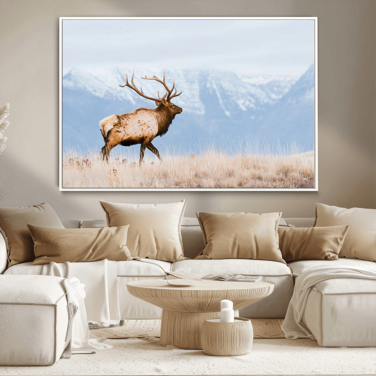 Elk Photography Wall Art Canvas Print, Framed Mountain Wildlife Art, Rustic Lodge Decor