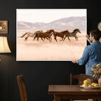 Wild Horse Wall Art Canvas Print, Framed Rustic Western Art, Desert Horse Scene