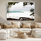 Tropical Surf Wall Art Canvas Print, Framed Palm Tree View Art, Boho Beach House Decor
