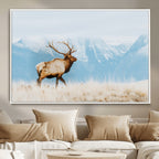 Mountain Elk Wall Art Canvas Print, Framed Rustic Wildlife Art, Lodge Style Decor