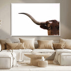 Texas Longhorn Wall Art Canvas Print, Framed Minimalist Cow Art, Ranch Style Decor