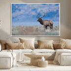 Elk Wall Decor Canvas Print, Framed Rustic Wildlife Art, Mountain Elk Landscape
