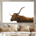 Longhorn Cow Wall Art Canvas Print, Framed Rustic Texas Bull Animal Decor