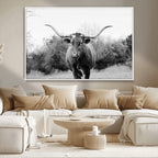 Longhorn Photography Wall Art Canvas Print, Framed Western Cow Texas Ranch Decor