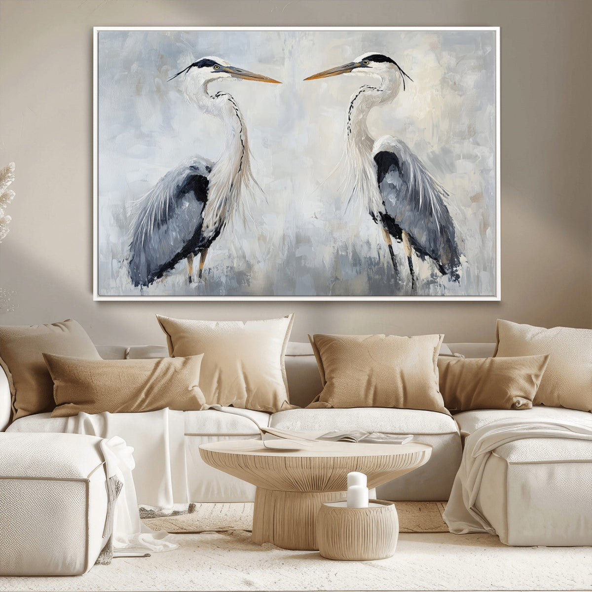 Heron Wall Art Canvas Print, Framed Bird Canvas Decor, Nature Inspired Coastal Art