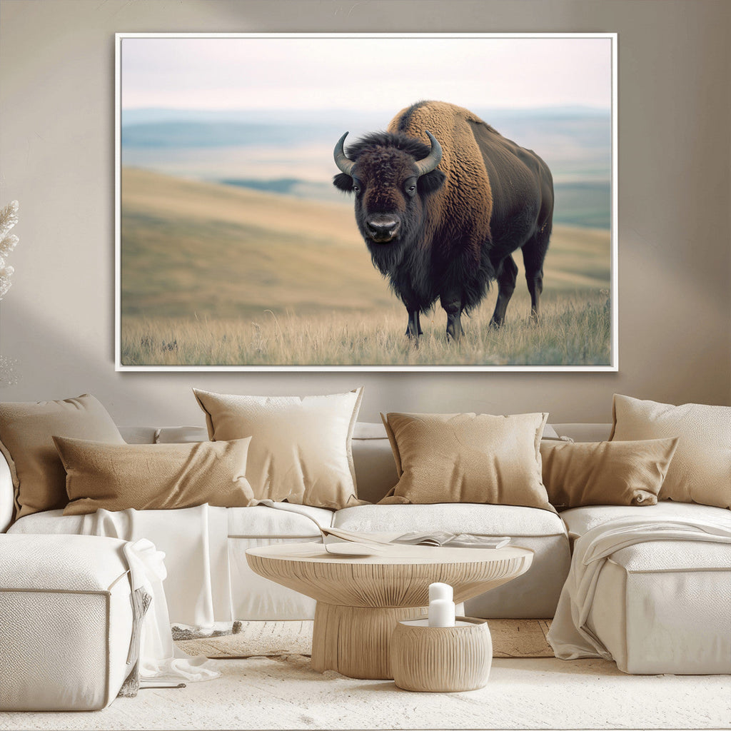 Bison Wall Art Canvas Print, Framed American Buffalo Rustic Western Artwork