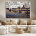 Texas Longhorn Canvas Wall Art Print, Framed Rustic Barn Farmhouse Decor