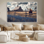 Texas Longhorn Wall Art Canvas Print, Framed Rustic Barn Art, Farmhouse Cow Decor