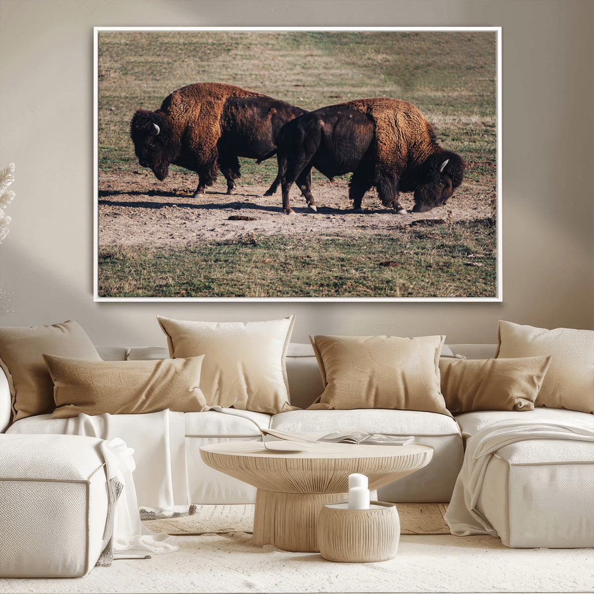 Bison Wall Art Canvas Print, Framed Western Wildlife Modern Ranch