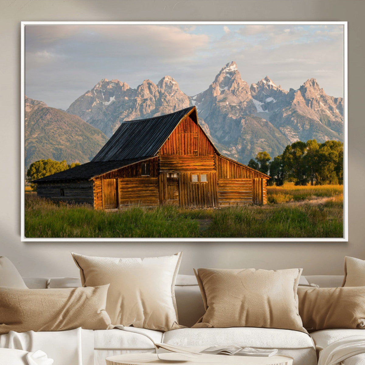 Rustic Barn Wall Art Canvas Print, Framed Western Landscape Art, Farmhouse Style Decor