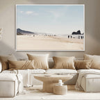 Minimalist Beach Wall Art Canvas Print, Framed Coastal Serenity Soft Sand