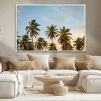 Palm Trees Wall Art Canvas Print, Framed Tropical Vibes Coastal Sunset