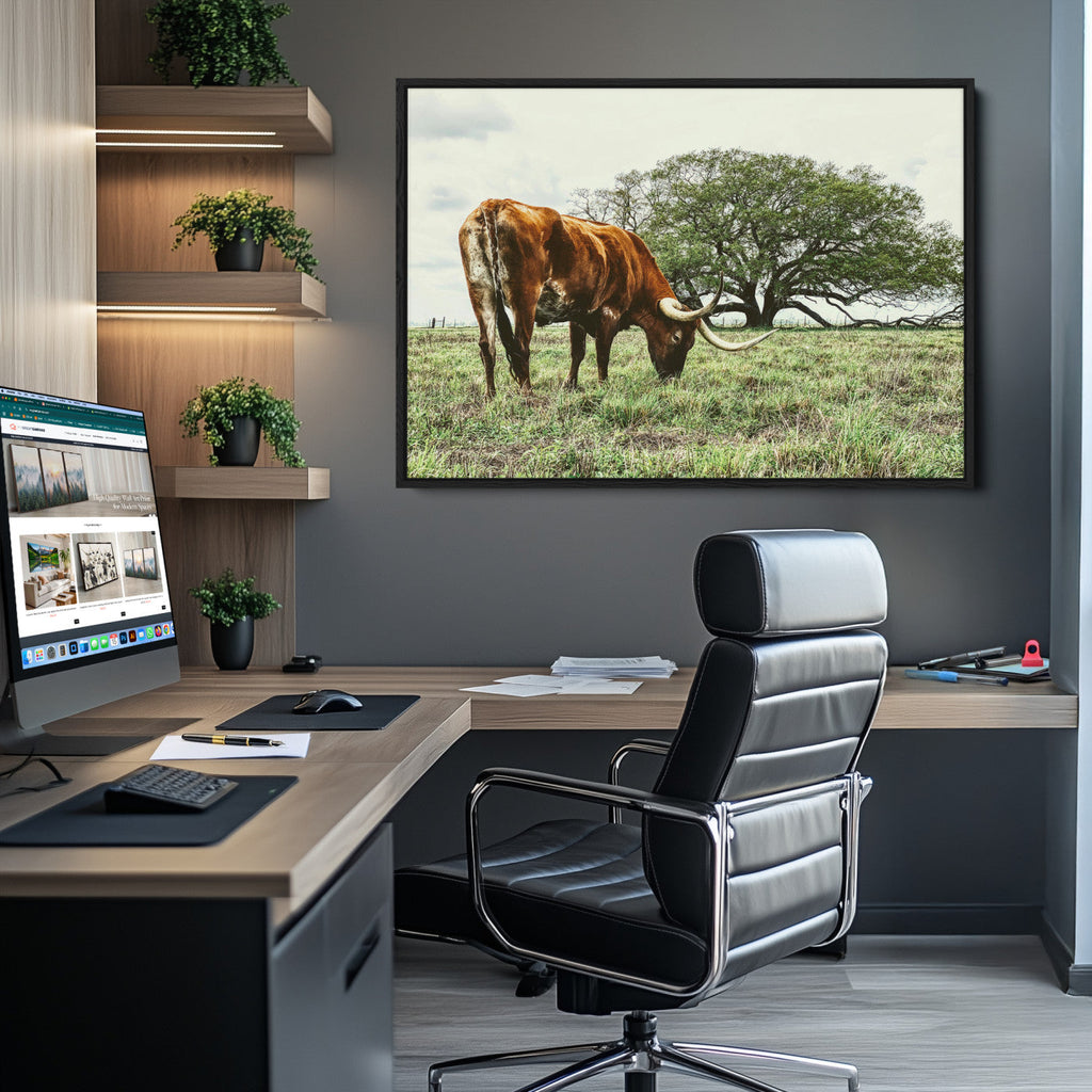 Texas Longhorn Wall Art Canvas Print, Rustic Western Ranch