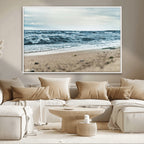 Ocean Wall Art Canvas Print, Framed Moody Seascape with Waves and Horizon