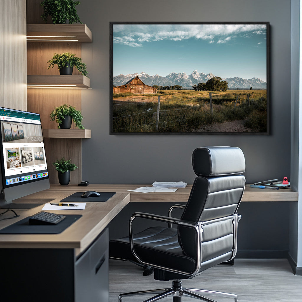 Rustic Farmhouse Wall Art Canvas Print, Teton Range Mormon Row Barn