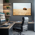 Buffalo Wall Art Canvas Print, Framed Western Wildlife Rustic Prairie Scene