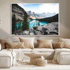 Canadian Rockies Wall Art Canvas Print, Framed Mountain Landscape with Turquoise Water