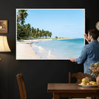 Palm Tree Coast Wall Art Canvas Print, Framed Island Getaway with Crystal Blue Water