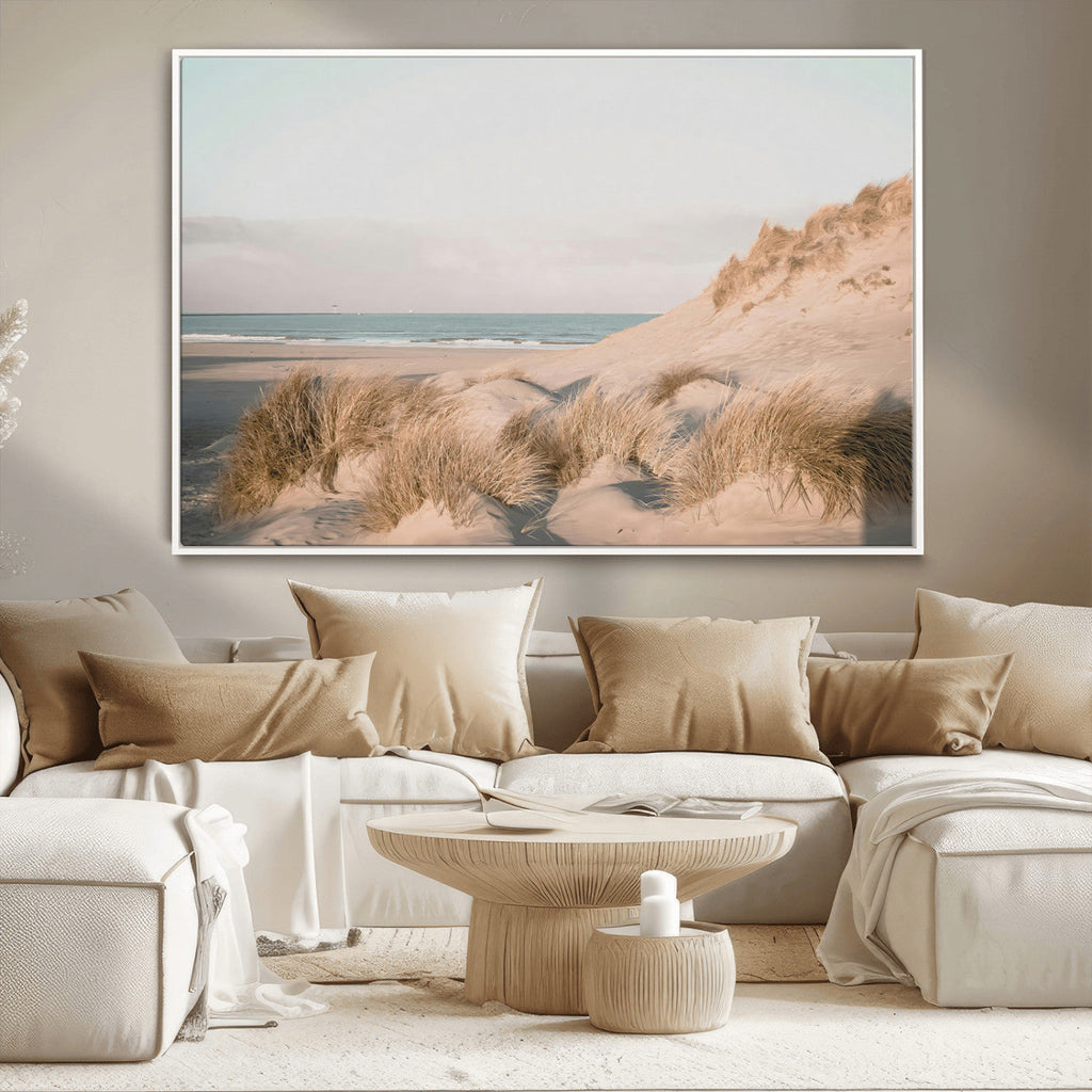 Beach Landscape Wall Art Canvas Print, Framed Sand Dune Photography, Minimalist Seascape Coastal Decor