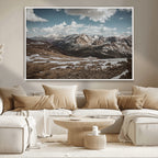 Mountain Landscape Wall Art Canvas Print, Framed Snowy Peaks Art, Rugged Highlands Rustic Adventure Decor