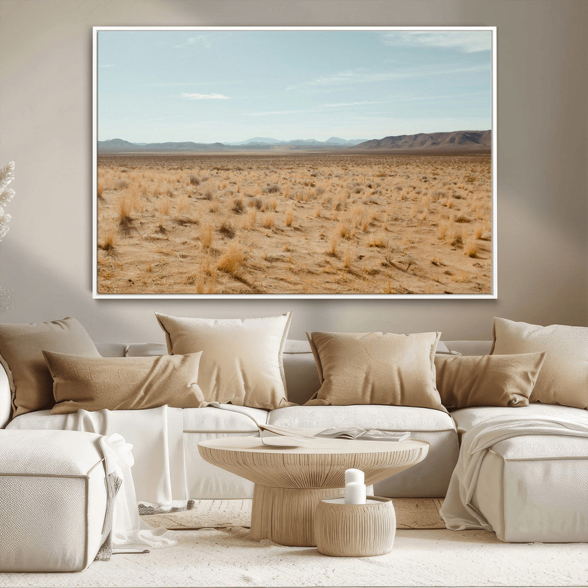 Desert Plains Wall Art Canvas Print, Golden Light Over Dry Grass and Open Horizon