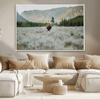 Wild Bison Wall Art Canvas Print, Majestic Mountain Pines and Misty Wilderness