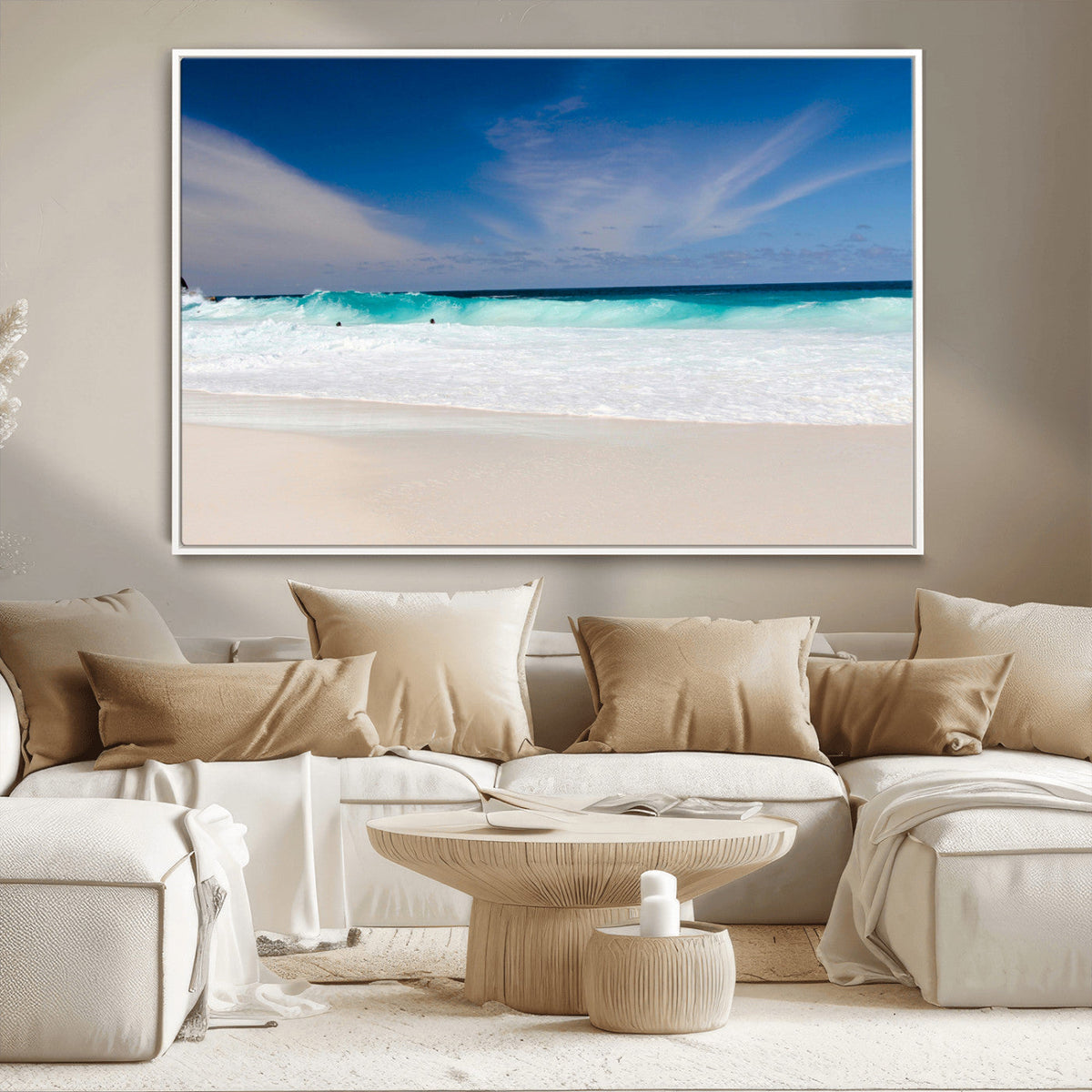 Ocean Breeze Wall Art Canvas Print, Aqua Waves and Coastal Horizon Under a Blue Sky