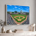 Wrigley Field Baseball Stadium Canvas Wall Art, Packed Crowd and Chicago Skyline