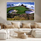 Ocean Cliff Golf Course Wall Art Canvas Print, Waves Crashing, Coastal Golf Landscape
