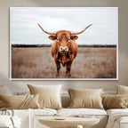 Longhorn Bull Wall Art Canvas Print, Framed Rustic Decor
