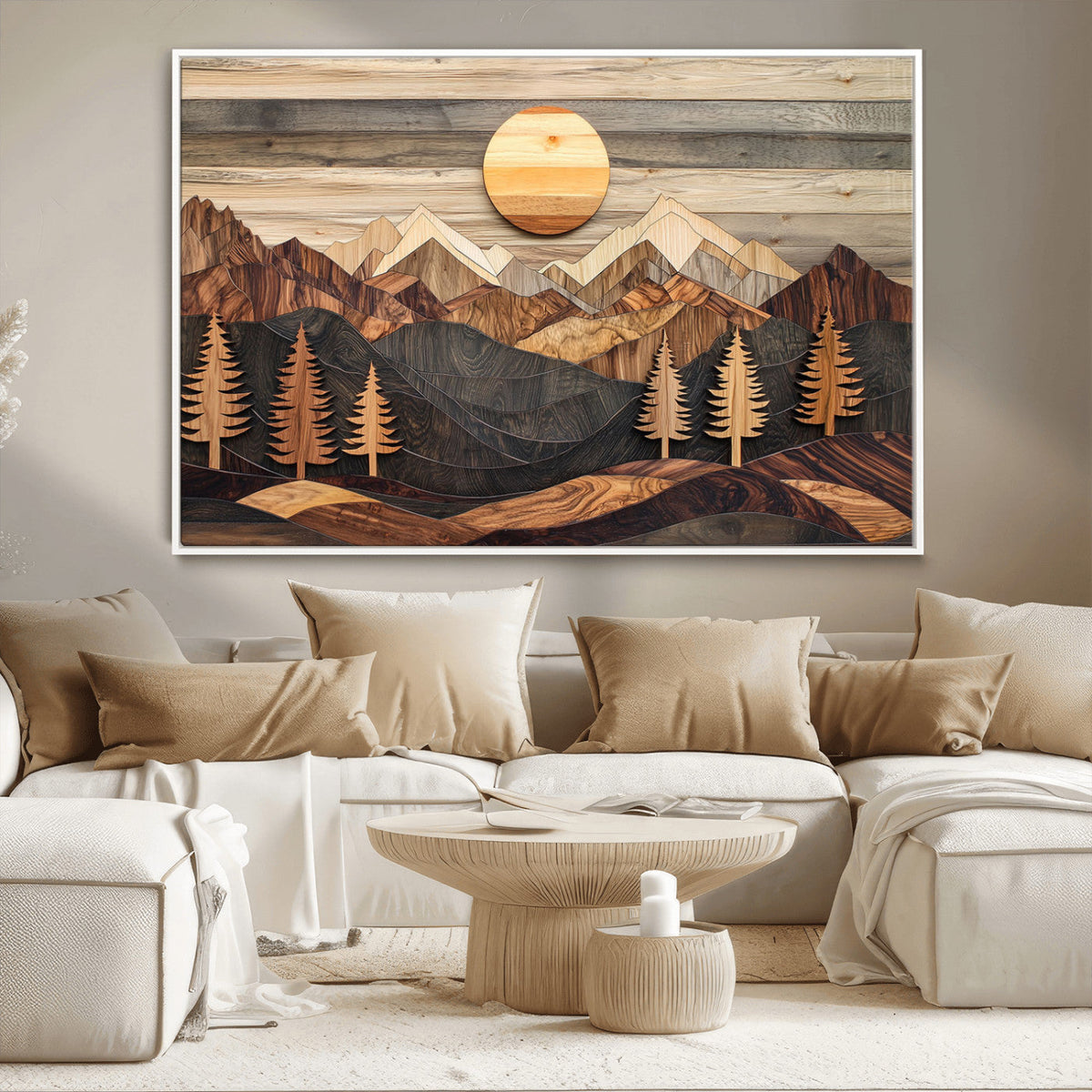 Wooden Mountain Layers Art | Rustic Pine Tree Landscape