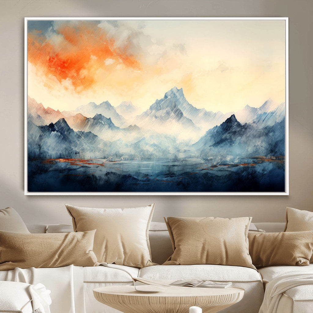 Warm Clouds Abstract Mountain Wall Art, Modern Landscape Canvas Print