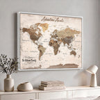 Custom Push Pin World Map Wall Art Canvas Print | Personalized Travel Tracker